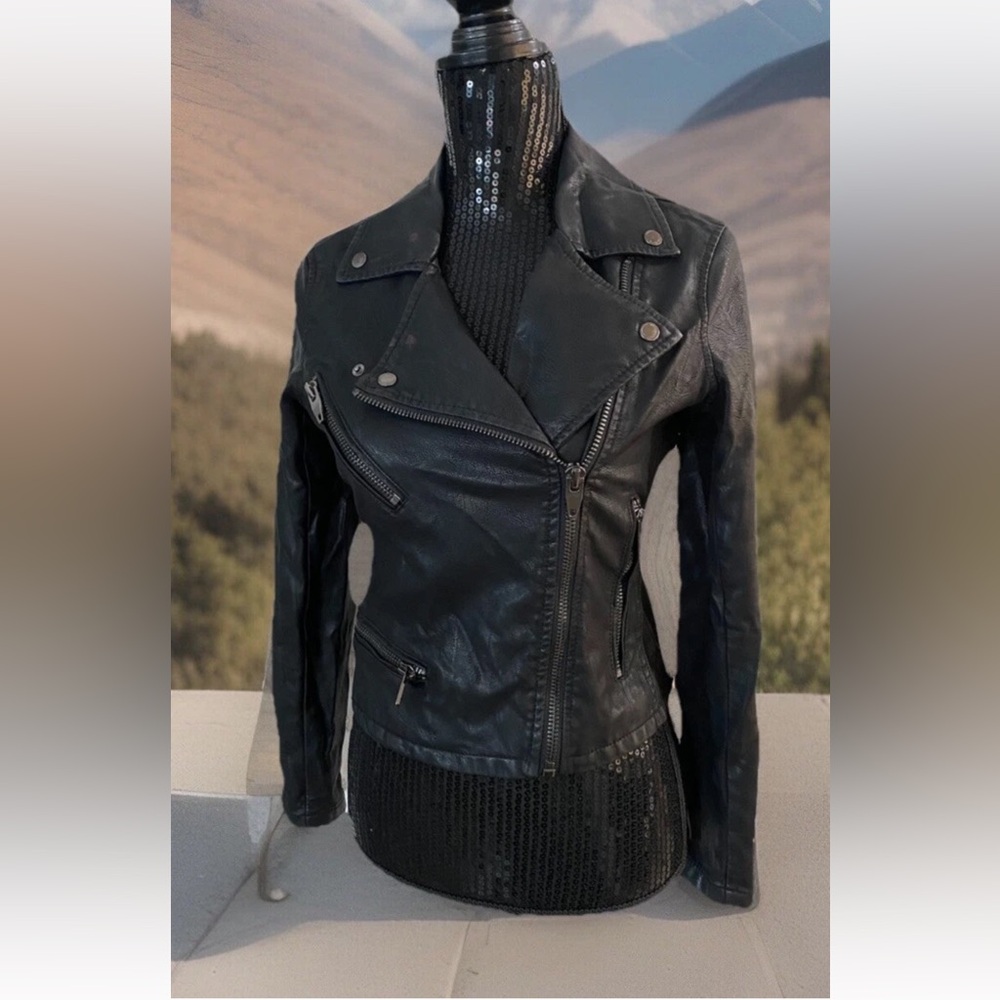 Blank NYC Black Moto Faux Leather Women's Jacket Size XSmall